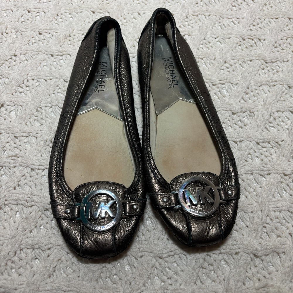 Michael Kors‎ Leather Flats Metallic Loafers Bronze Slip On MK Logo US 7.5M